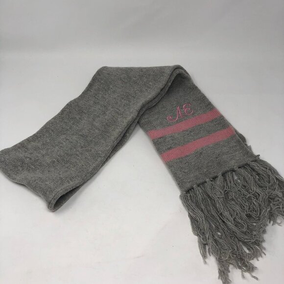 American Eagle Outfitters AE Wool Blend Winter Scarf Gray Pink Fringe - Picture 1 of 4